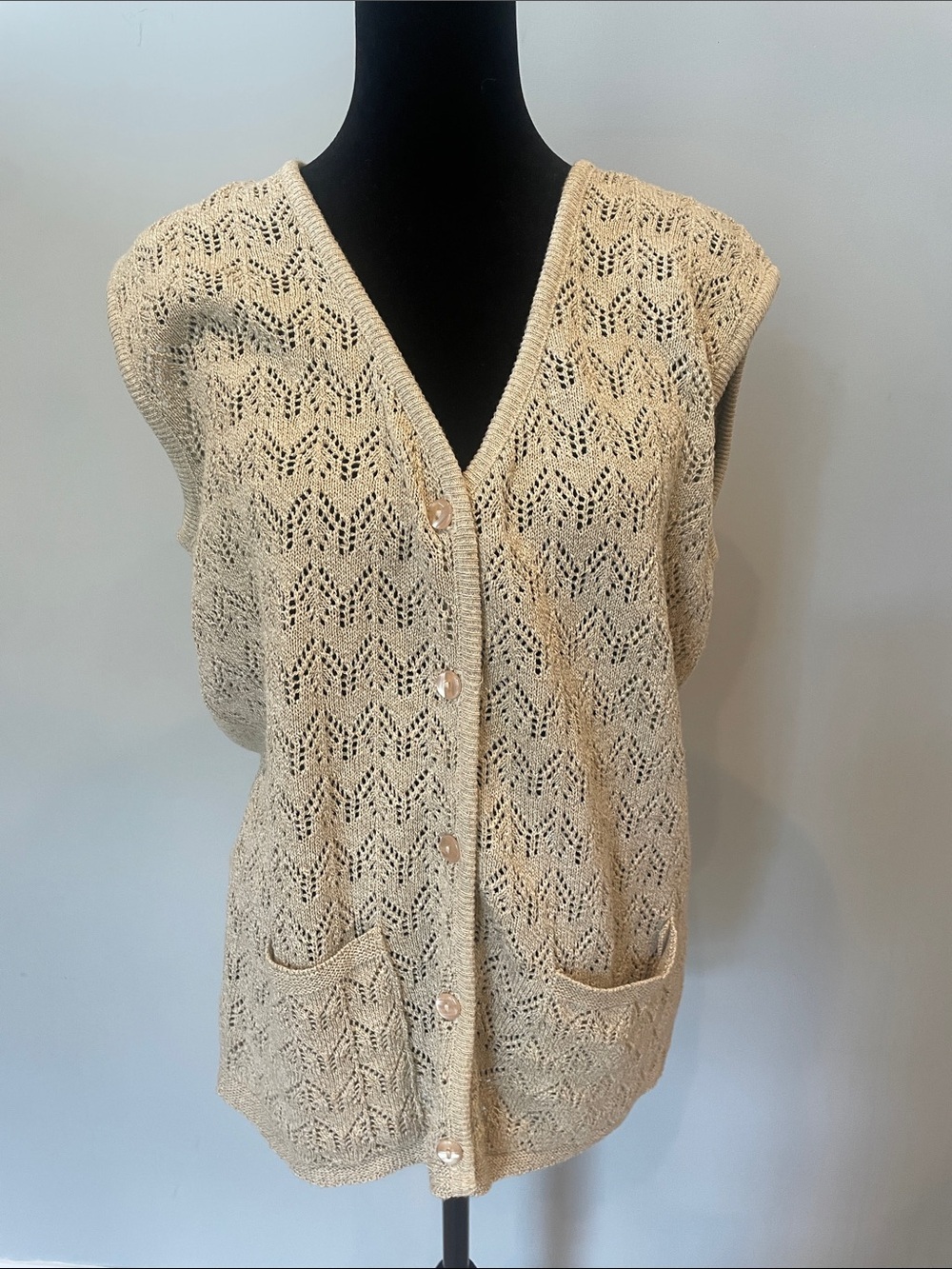 Cream V-Neck Button-Front Sweater Vest